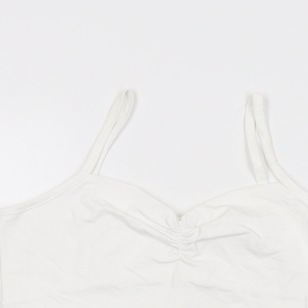 Essentials Womens White Cotton Basic T-Shirt Size 14 V-Neck