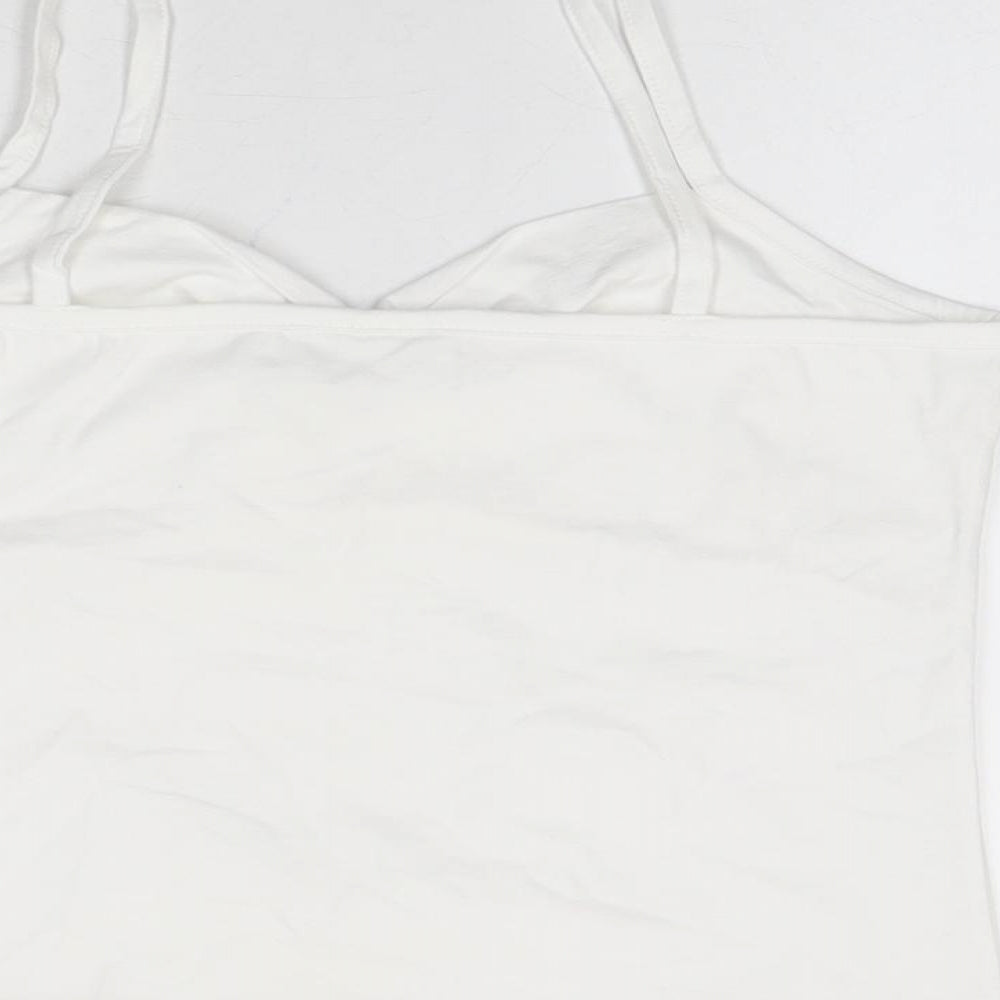 Essentials Womens White Cotton Basic T-Shirt Size 14 V-Neck