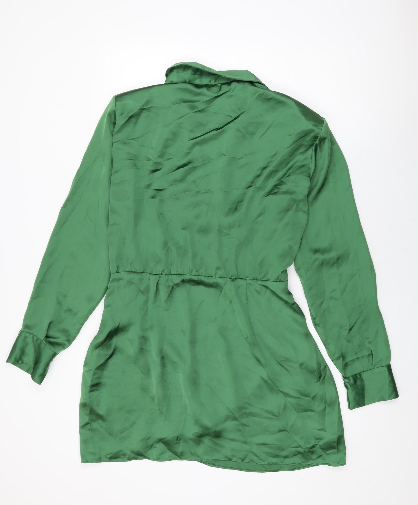 Zara Womens Green Polyester Wrap Dress Size M Collared Zip