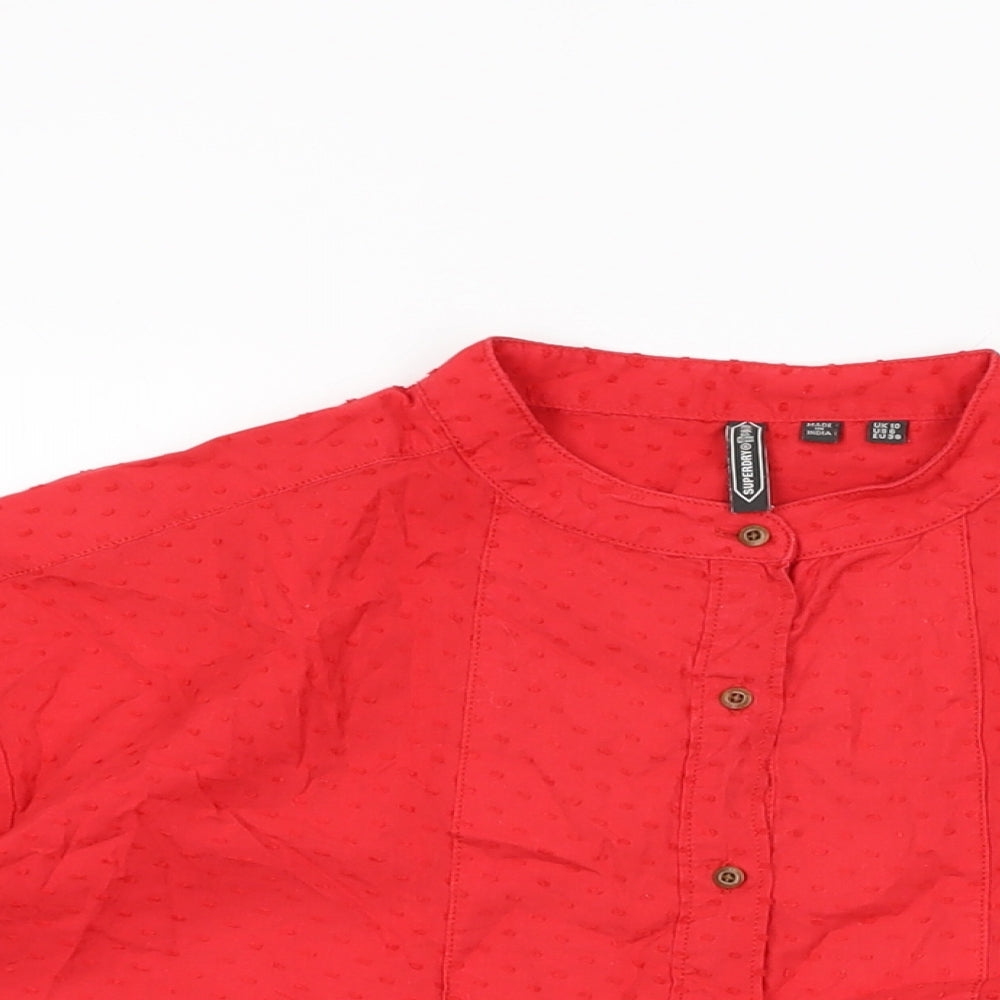 Superdry Womens Red Cotton Basic T-Shirt Size 10 Round Neck