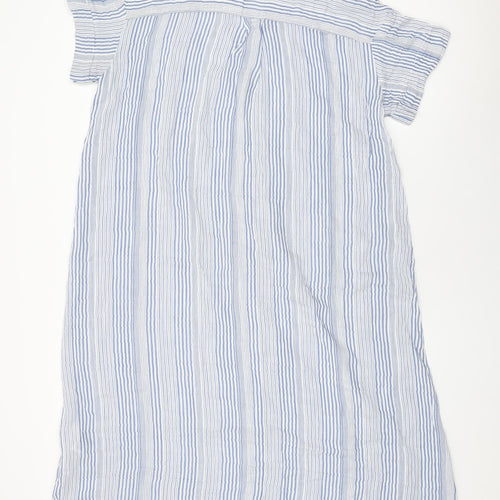 H&M Womens Blue Striped Cotton Shift Size 14 V-Neck Button