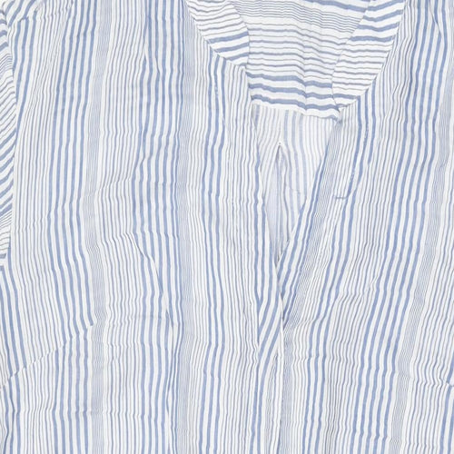 H&M Womens Blue Striped Cotton Shift Size 14 V-Neck Button