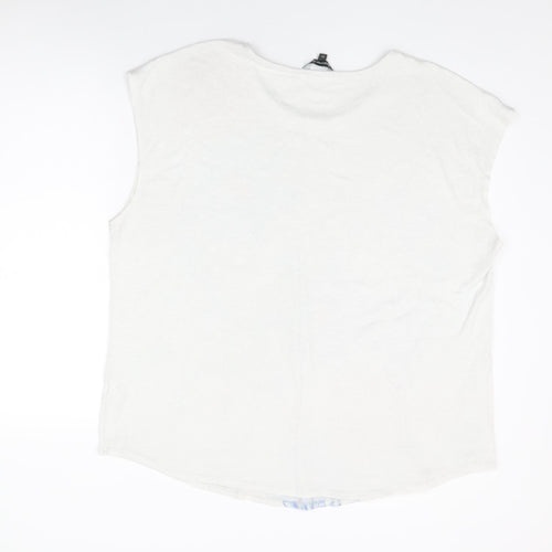 Bonmarché Womens White Floral Polyester Basic T-Shirt Size 24 Round Neck