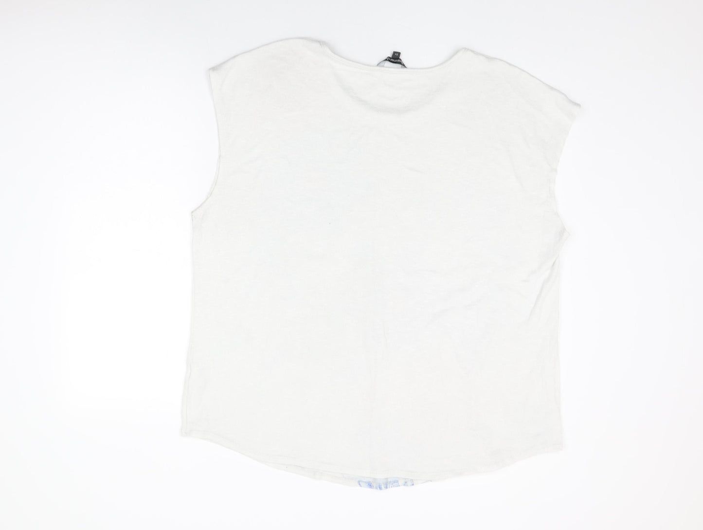 Bonmarché Womens White Floral Polyester Basic T-Shirt Size 24 Round Neck