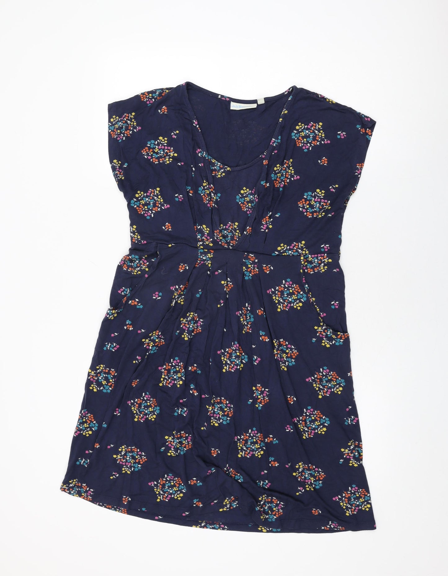 JoJo Maman Bébé Womens Blue Floral Viscose Shift Size M Round Neck Pullover