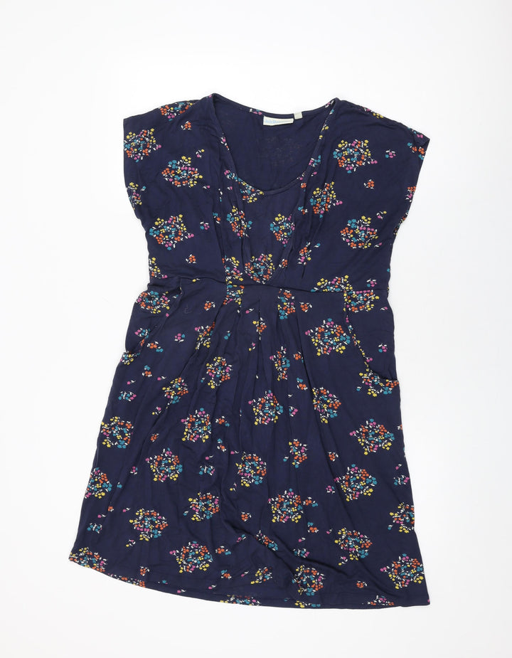 JoJo Maman Bébé Womens Blue Floral Viscose Shift Size M Round Neck Pullover