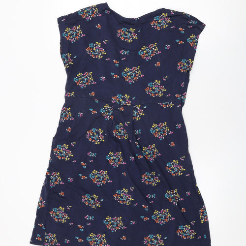 JoJo Maman Bébé Womens Blue Floral Viscose Shift Size M Round Neck Pullover