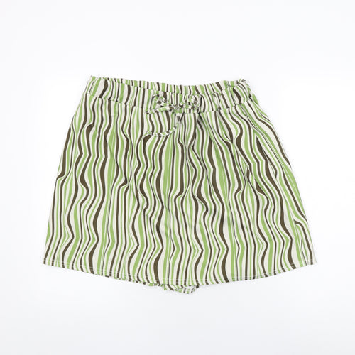 Boohoo Womens Green Striped Polyester Skort Skirt Size 16 Tie