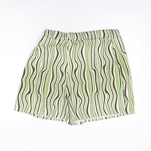 Boohoo Womens Green Striped Polyester Skort Skirt Size 16 Tie