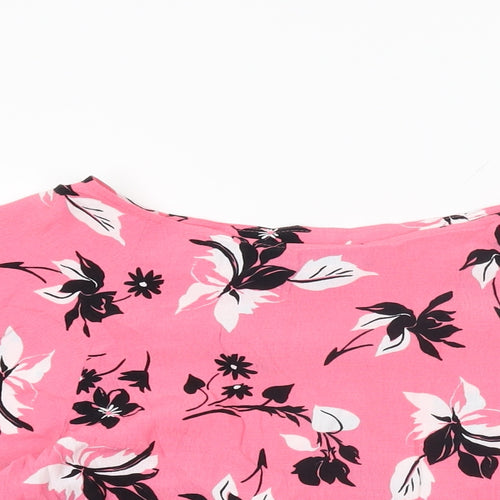 Marks and Spencer Womens Pink Floral Viscose Basic Blouse Size 8 Boat Neck