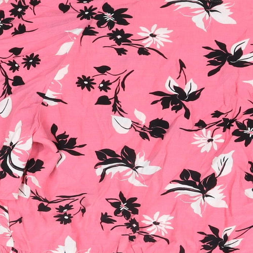 Marks and Spencer Womens Pink Floral Viscose Basic Blouse Size 8 Boat Neck