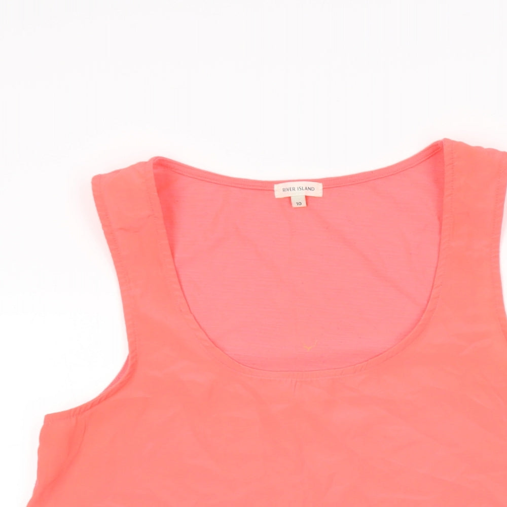 River Island Womens Pink Polyester Basic Tank Size 10 Scoop Neck - Neon