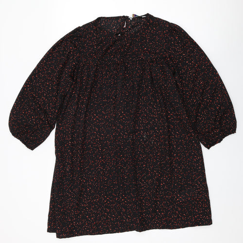 Compania Fantastica Womens Black Polka Dot Polyester Shift Size S Round Neck Button