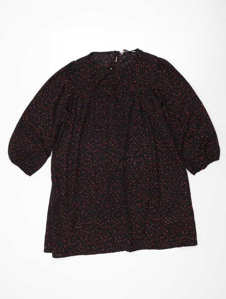 Compania Fantastica Womens Black Polka Dot Polyester Shift Size S Round Neck Button