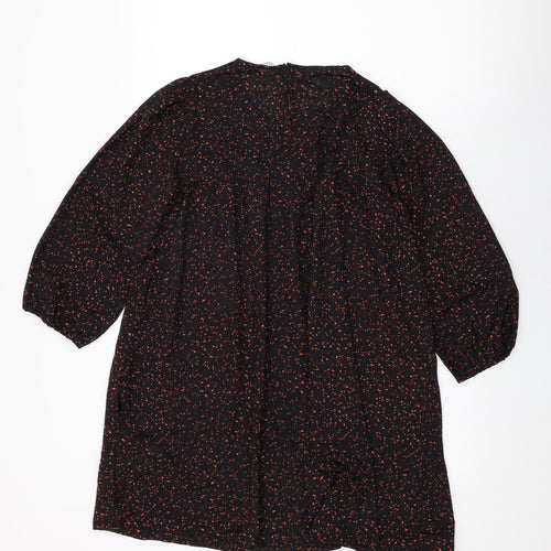Compania Fantastica Womens Black Polka Dot Polyester Shift Size S Round Neck Button