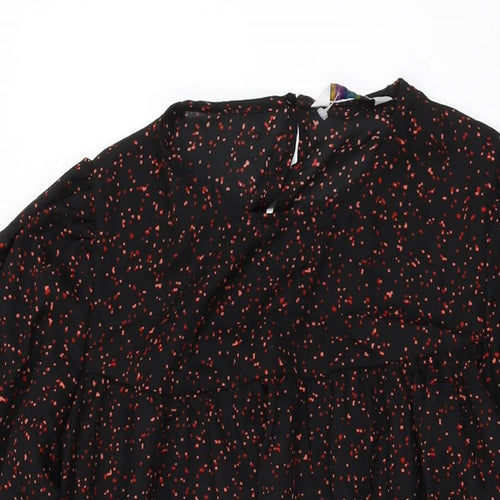 Compania Fantastica Womens Black Polka Dot Polyester Shift Size S Round Neck Button