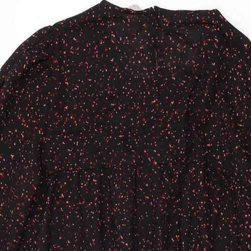 Compania Fantastica Womens Black Polka Dot Polyester Shift Size S Round Neck Button