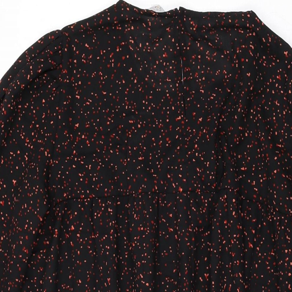 Compania Fantastica Womens Black Polka Dot Polyester Shift Size S Round Neck Button