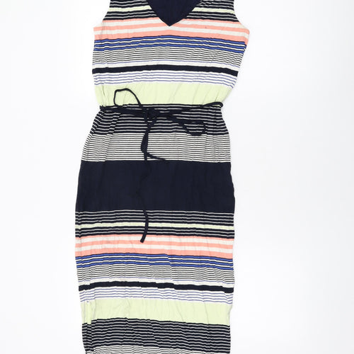 Oasis Womens Blue Striped Viscose Bodycon Size XS V-Neck Pullover