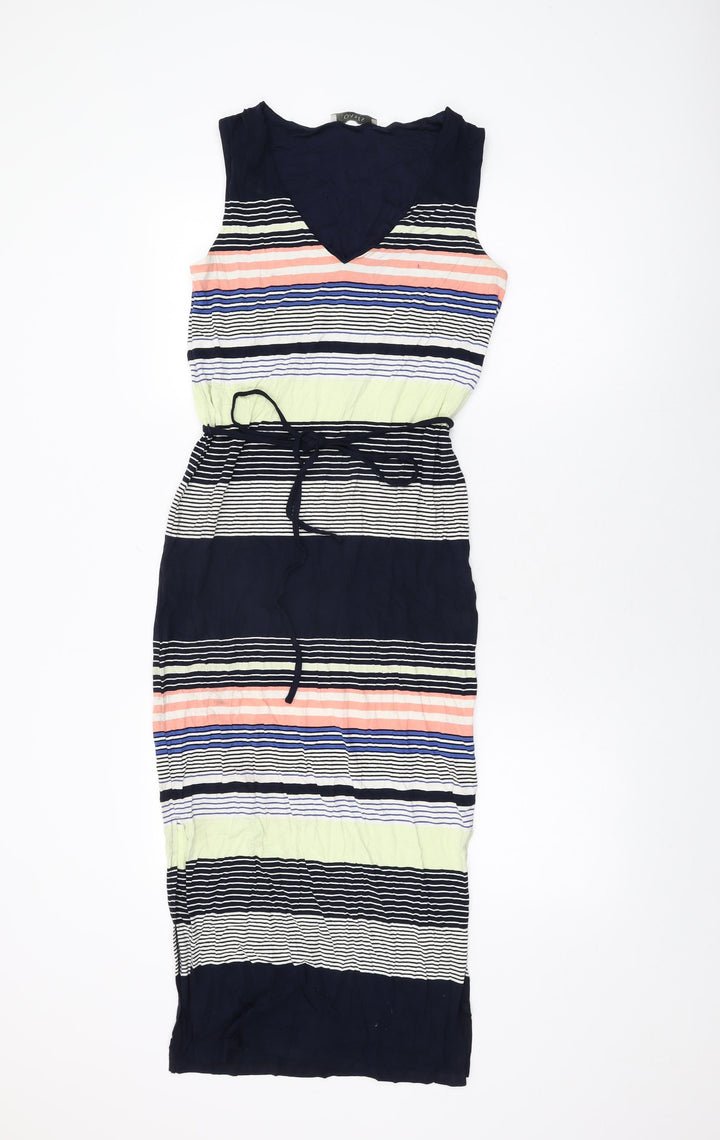 Oasis Womens Blue Striped Viscose Bodycon Size XS V-Neck Pullover