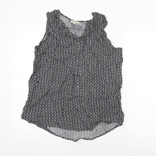 Grand & Greene Womens Black Geometric Viscose Basic T-Shirt Size M V-Neck