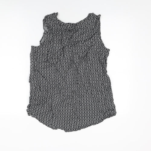 Grand & Greene Womens Black Geometric Viscose Basic T-Shirt Size M V-Neck
