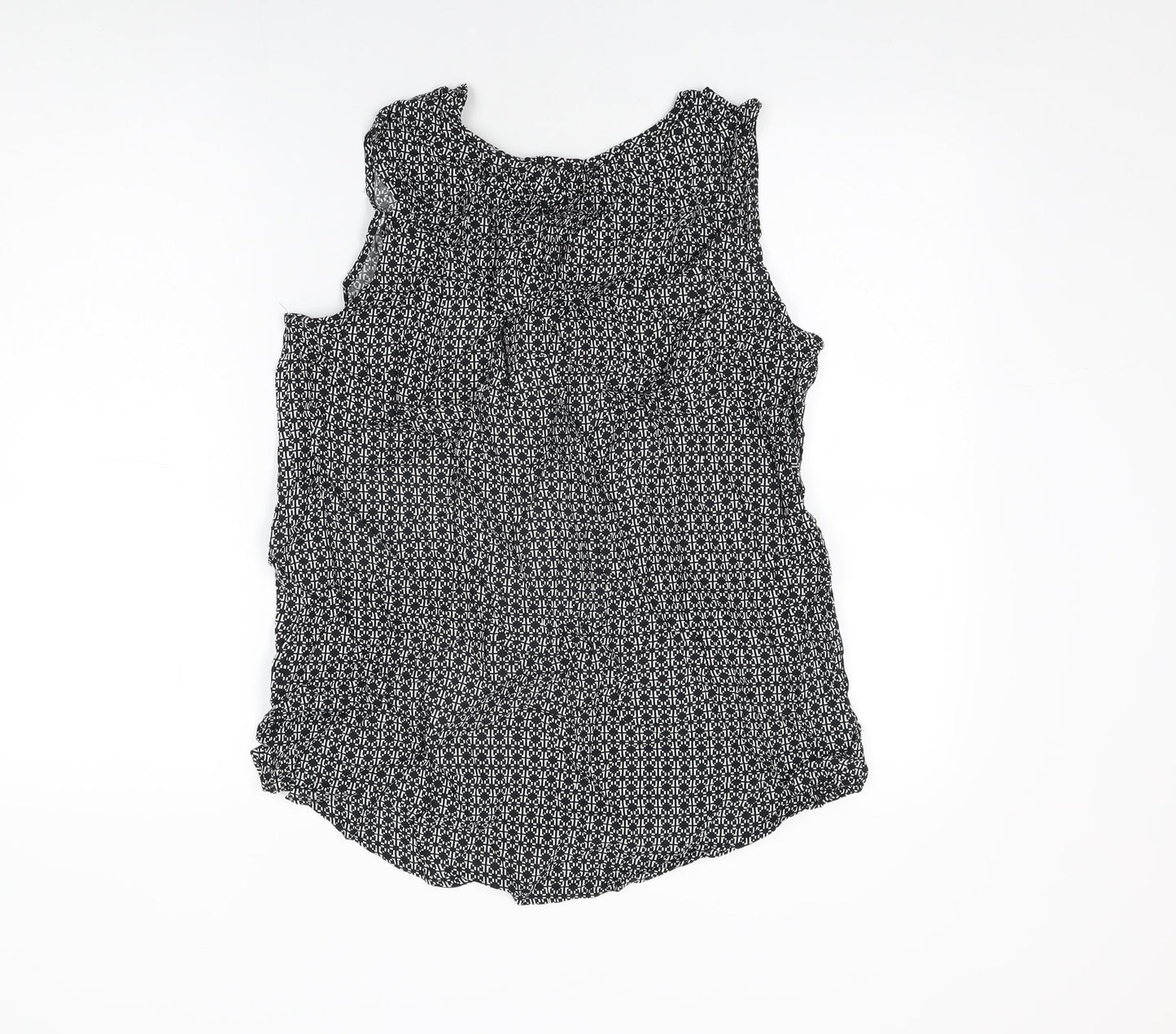 Grand & Greene Womens Black Geometric Viscose Basic T-Shirt Size M V-Neck