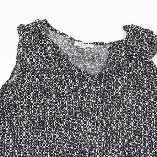 Grand & Greene Womens Black Geometric Viscose Basic T-Shirt Size M V-Neck