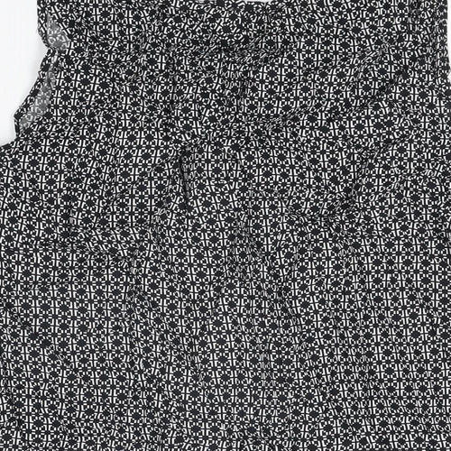 Grand & Greene Womens Black Geometric Viscose Basic T-Shirt Size M V-Neck