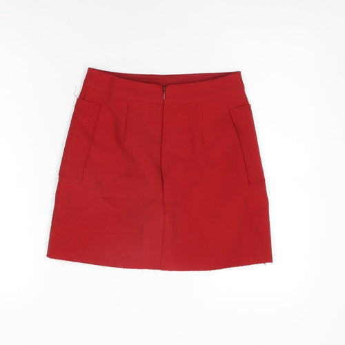 Topshop Womens Red Polyester Mini Skirt Size 6 Zip