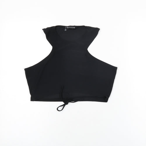 PRETTYLITTLETHING Womens Black Polyester Cropped T-Shirt Size 12 Round Neck