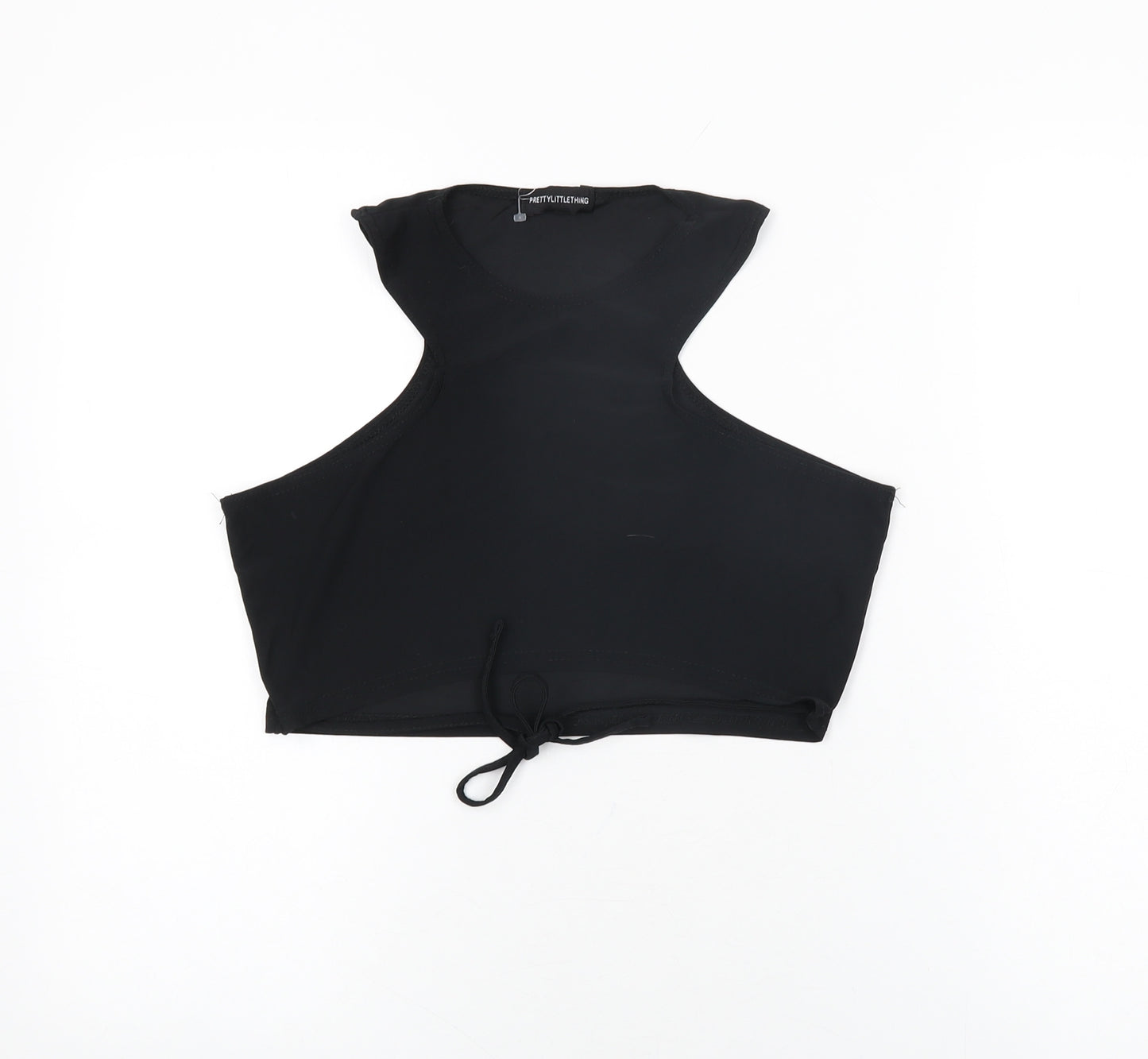 PRETTYLITTLETHING Womens Black Polyester Cropped T-Shirt Size 12 Round Neck