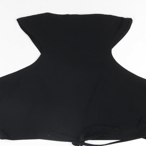 PRETTYLITTLETHING Womens Black Polyester Cropped T-Shirt Size 12 Round Neck