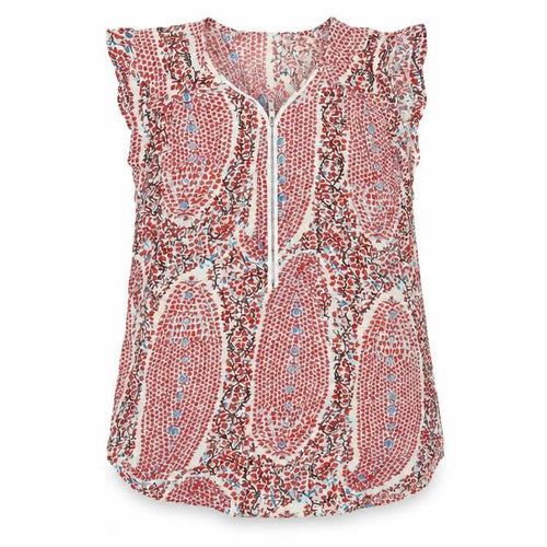 Izabel London Womens Red Floral Viscose Basic T-Shirt Size 8 V-Neck