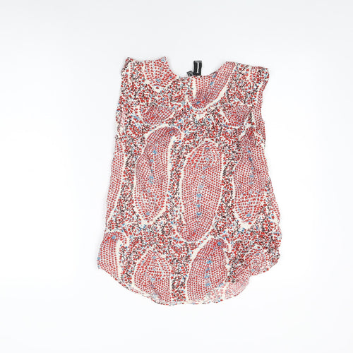 Izabel London Womens Red Floral Viscose Basic T-Shirt Size 8 V-Neck
