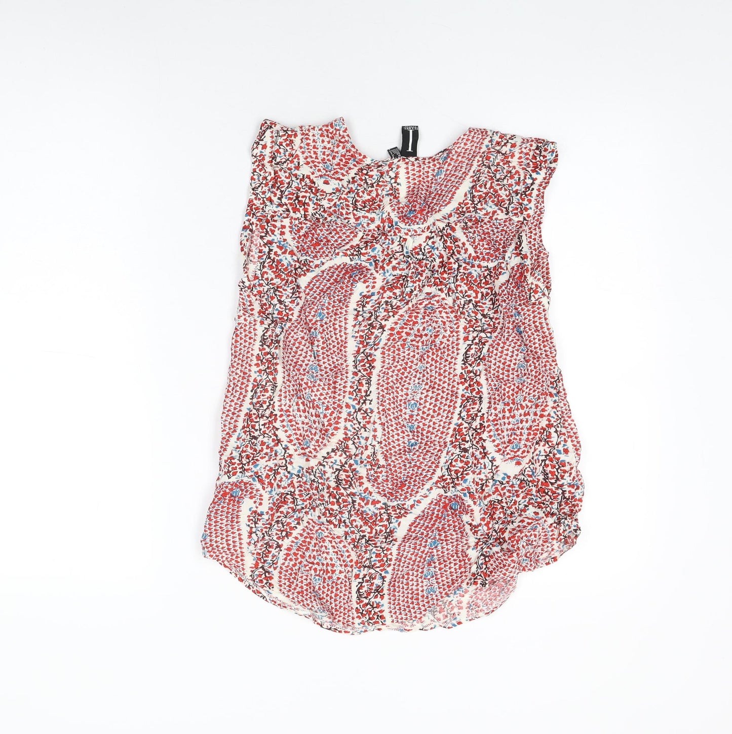 Izabel London Womens Red Floral Viscose Basic T-Shirt Size 8 V-Neck