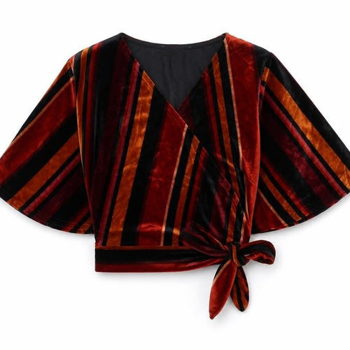 New Look Womens Black Striped Polyester Wrap T-Shirt Size 6 V-Neck