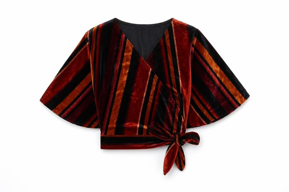 New Look Womens Black Striped Polyester Wrap T-Shirt Size 6 V-Neck