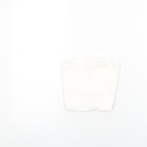 Zara Womens White Cotton Cropped T-Shirt Size S Off the Shoulder