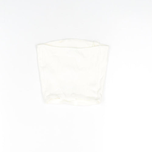 Zara Womens White Cotton Cropped T-Shirt Size S Off the Shoulder
