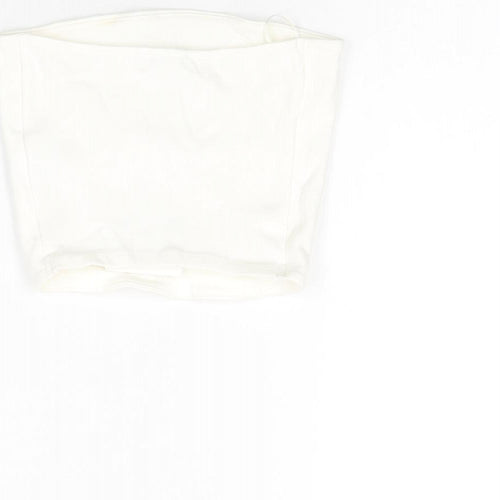 Zara Womens White Cotton Cropped T-Shirt Size S Off the Shoulder
