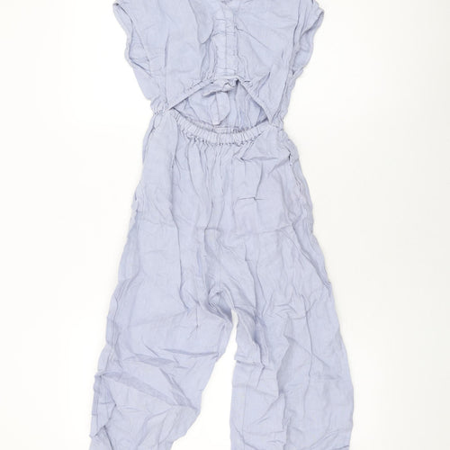 Zara Girls Blue Linen Jumpsuit One-Piece Size 9 Years L17 in Button