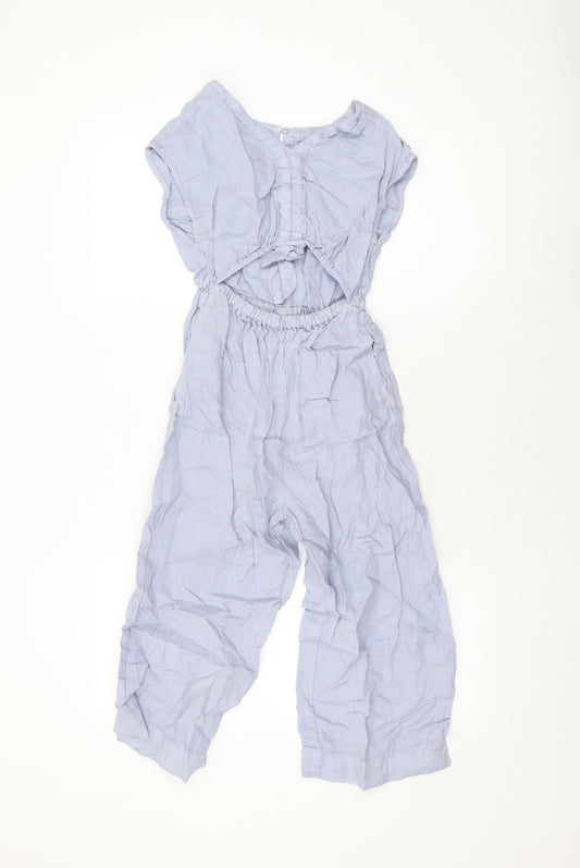 Zara Girls Blue Linen Jumpsuit One-Piece Size 9 Years L17 in Button