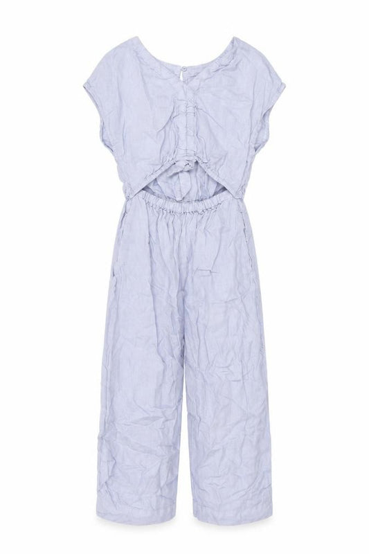 Zara Girls Blue Linen Jumpsuit One-Piece Size 9 Years L17 in Button