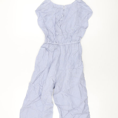 Zara Girls Blue Linen Jumpsuit One-Piece Size 9 Years L17 in Button