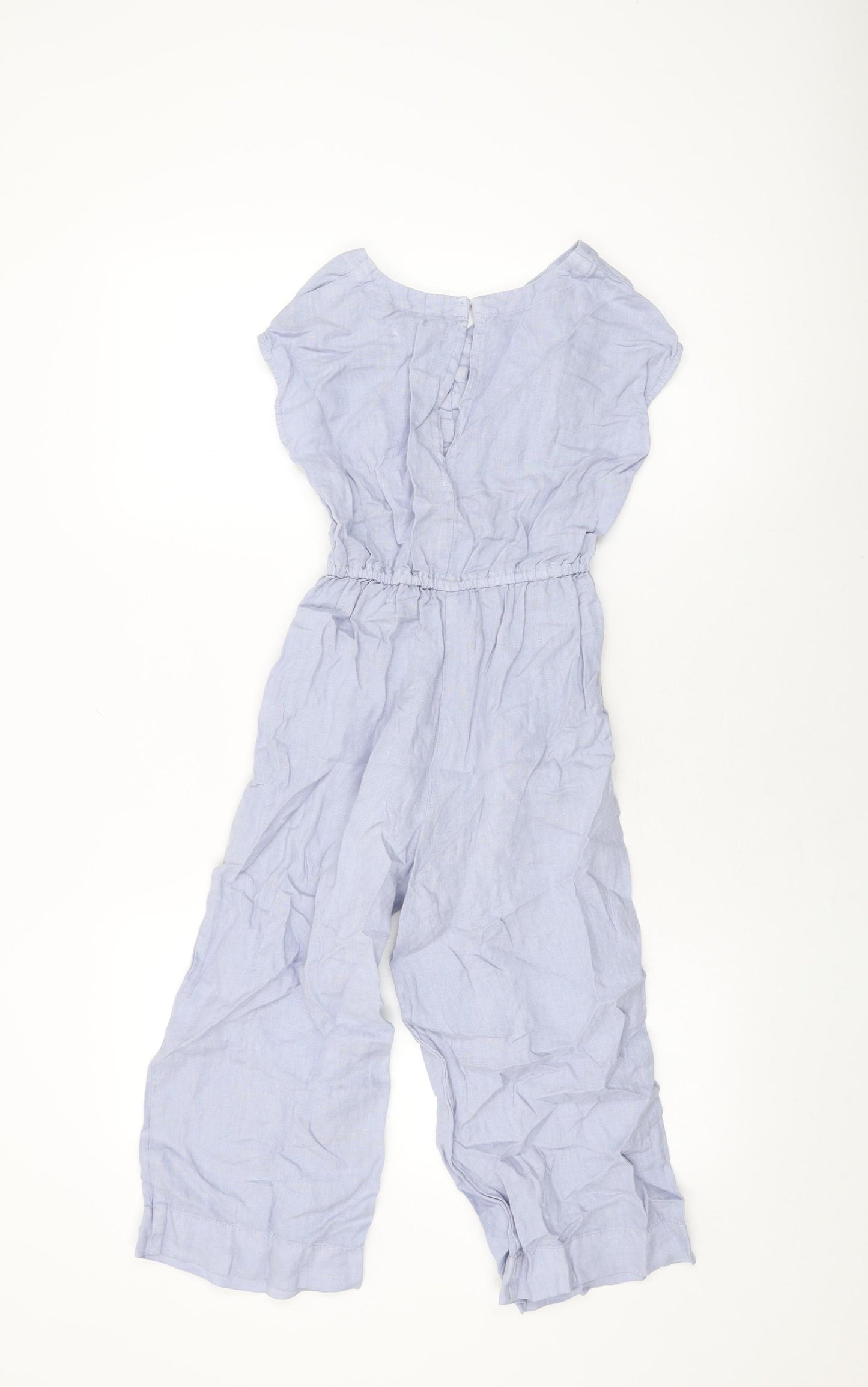 Zara Girls Blue Linen Jumpsuit One-Piece Size 9 Years L17 in Button