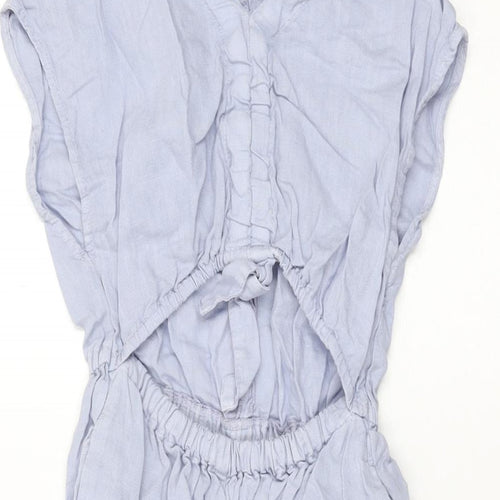 Zara Girls Blue Linen Jumpsuit One-Piece Size 9 Years L17 in Button