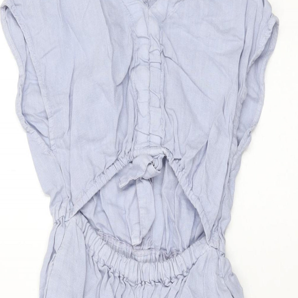 Zara Girls Blue Linen Jumpsuit One-Piece Size 9 Years L17 in Button