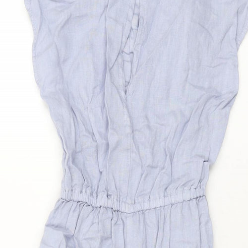 Zara Girls Blue Linen Jumpsuit One-Piece Size 9 Years L17 in Button