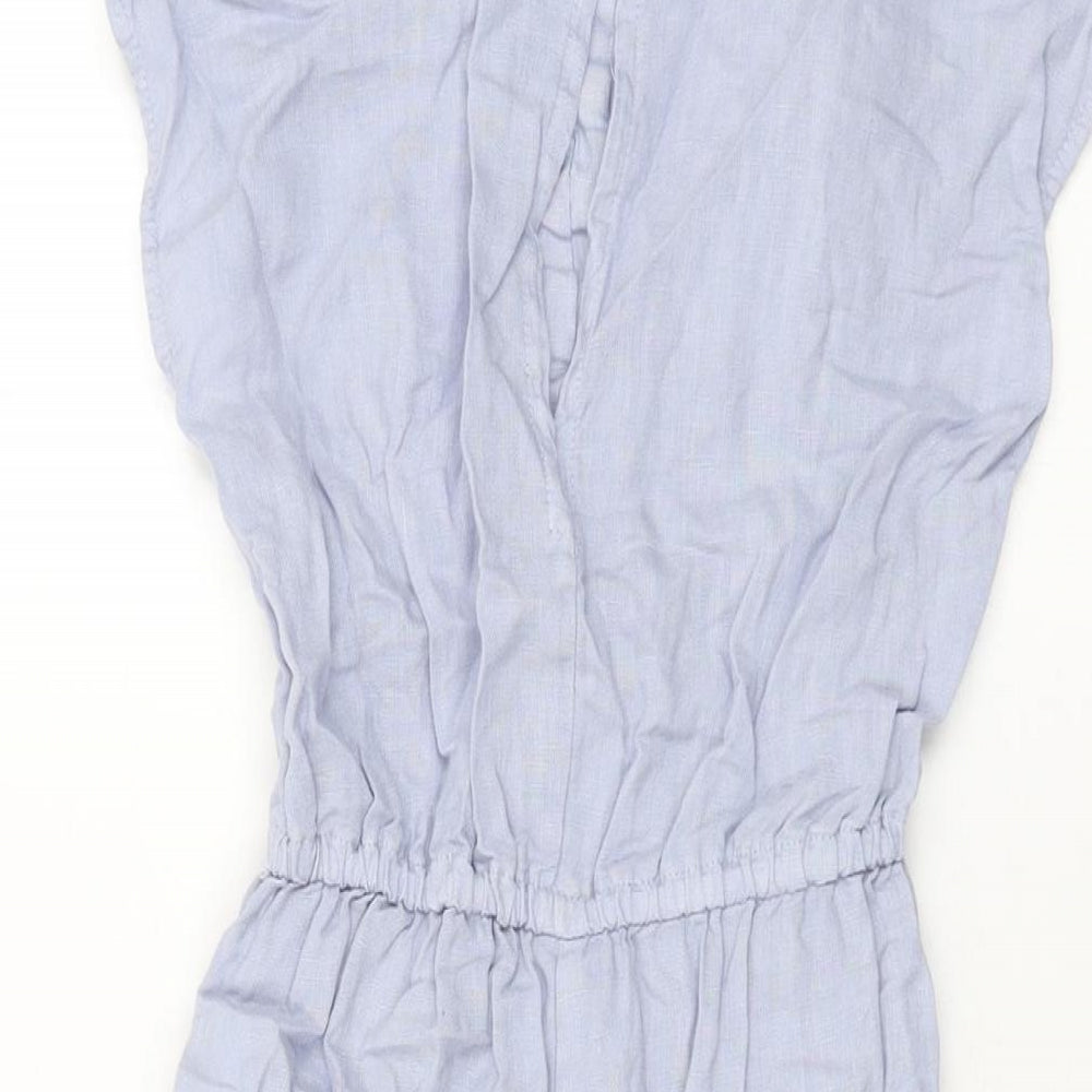 Zara Girls Blue Linen Jumpsuit One-Piece Size 9 Years L17 in Button